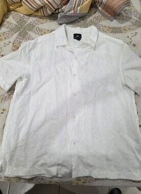 H&M White Short-Sleeve Linen Button-Up Shirt